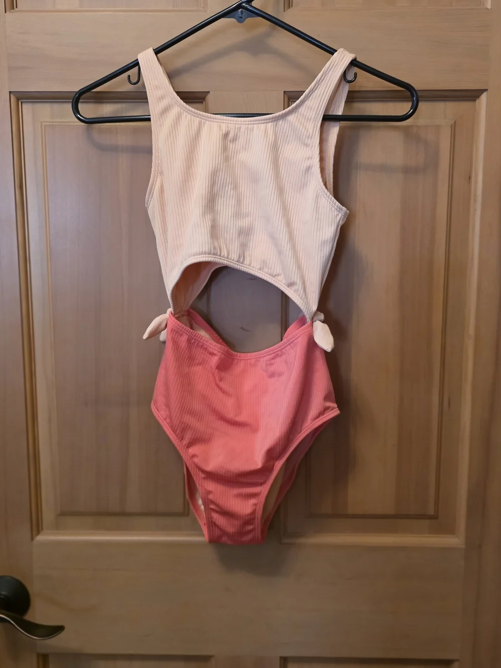Girl's Art Class Peach & Coral Two-Tone Ribbed Swimsuit